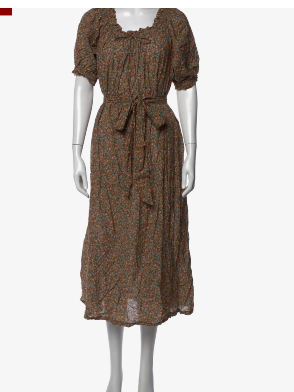Doen safflower Brown Floral Puff-Sleeve Midi Dress